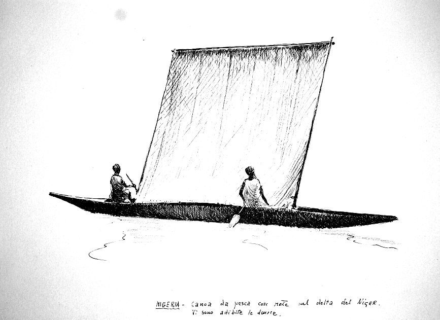 Nigeria - canoa da pesca con rete nel delta del Niger. Vi sono adibite le donne