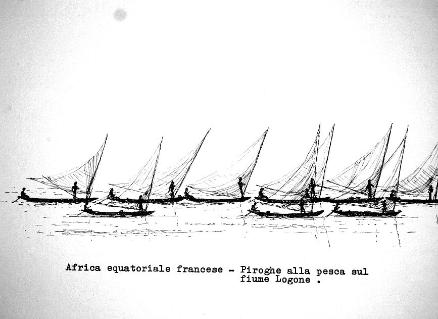 Africa equatoriale francese - piroghe alla pesca sul fiume Logone