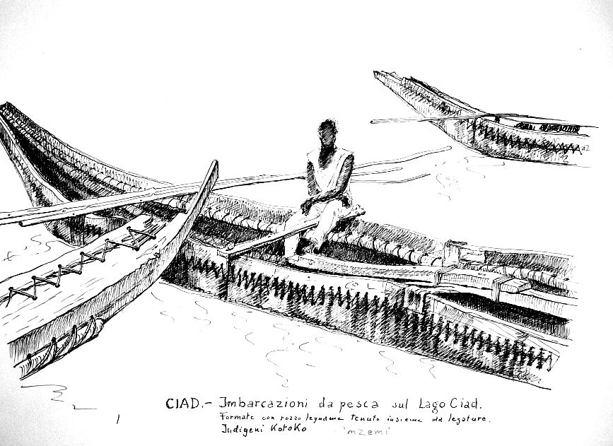 Ciad - imbarcazioni da pesca sul Lago Ciad formate con rozzo legname tenuto insieme da legature. Indigeni Kotoko