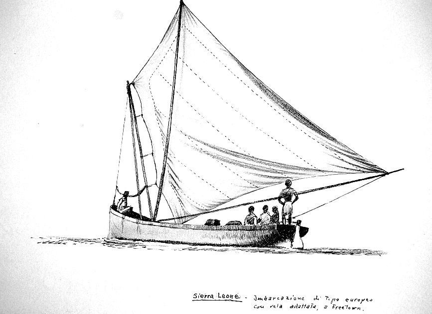 Sierra Leone - imbarcazionedi tipo europeo con vela adattata, a Freetown