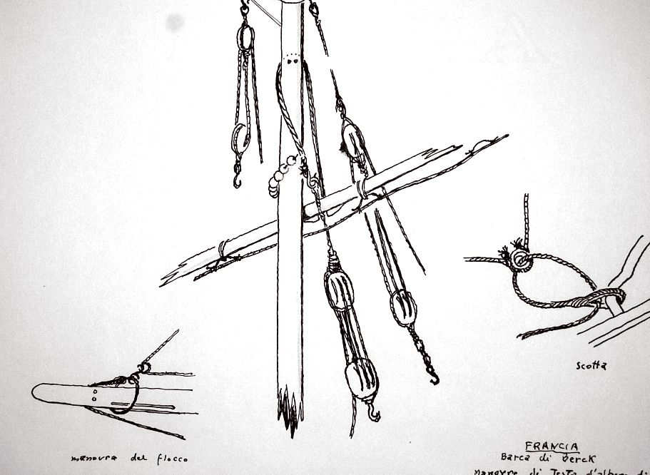 Francia - barca di Berck - manovre di testa d'albero di trinchetto - manovra del flocco - scotta