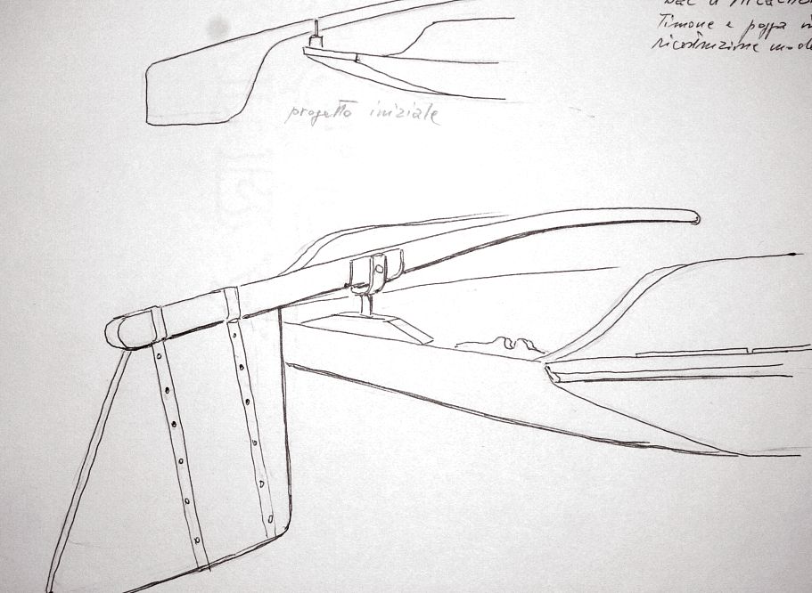 Francia - bac d'Arcachon - timone e poppa in ricostruzione moderna - progetto iniziale