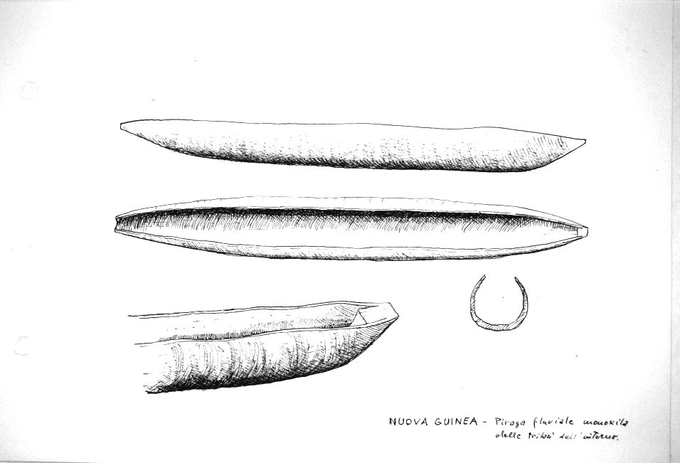 Nuova Guinea - piroga fluviale monoxila delle tribu' dell'interno