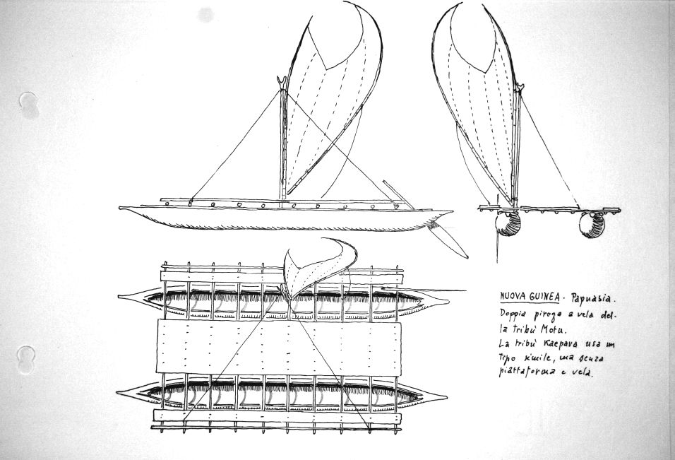 Nuova Guinea - Papuasia - doppia piroga a vela della tribu' Motu