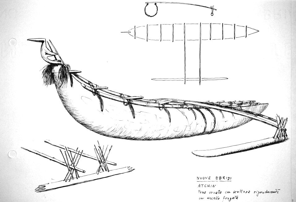 Nuove Ebridi - Atchin - prua ornata con scultura riproducente un uccello fregata
