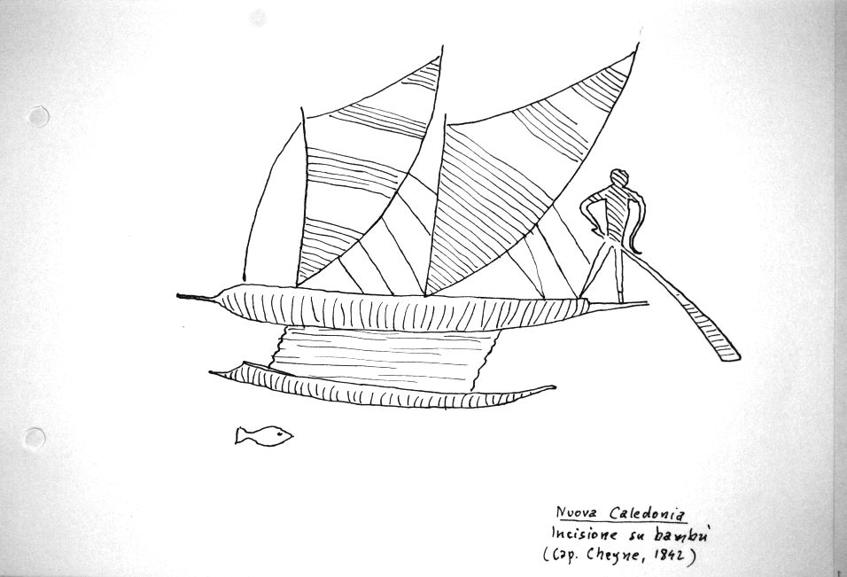 Nuova Caledonia - incisione su bambu' (cap. Cheyne, 1842)