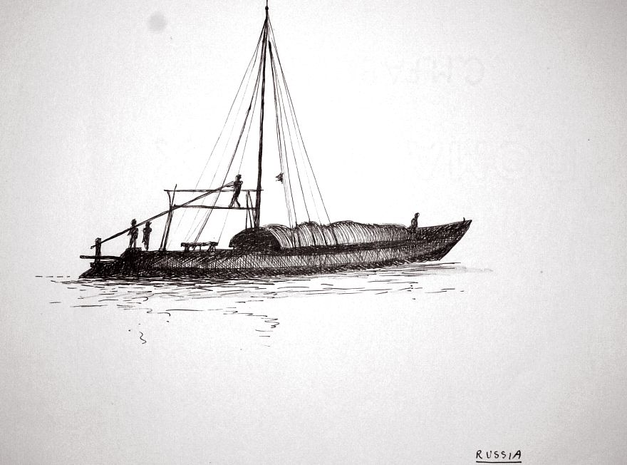 Russia - barca sul Volga (da una stampa del 1800)